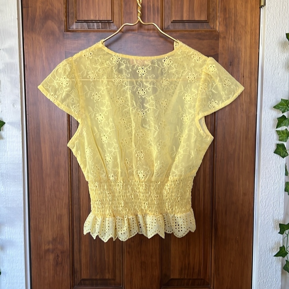 ROSE AND GREY Butter Yellow Eyelet Lace Top| S - Picture 2 of 9